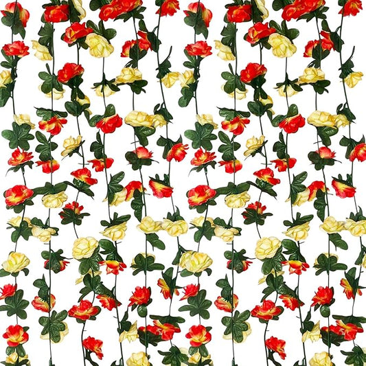 16Pcs 126Ft Pink&Yellow Rose Garland, Fake Rose Hanging Flowers, Artificial Flower Vine, Hanging Floral Vine Garland for Wedding, Birthday Party, Wall Arch, Halloween, Christmas Garden Backdrop Decor