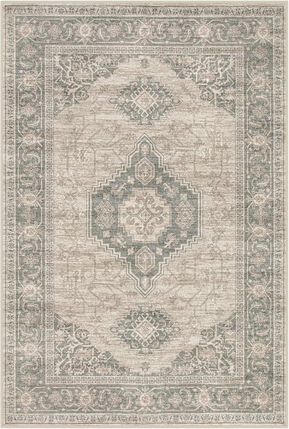 Lahome Oriental Washable Area Rug, 3x5 Soft Rugs for Bedroom Living Room, Ultra-Thin Vintage Non-Slip Throw Carpet for Kitchen Office Entryway, Grey/Brown