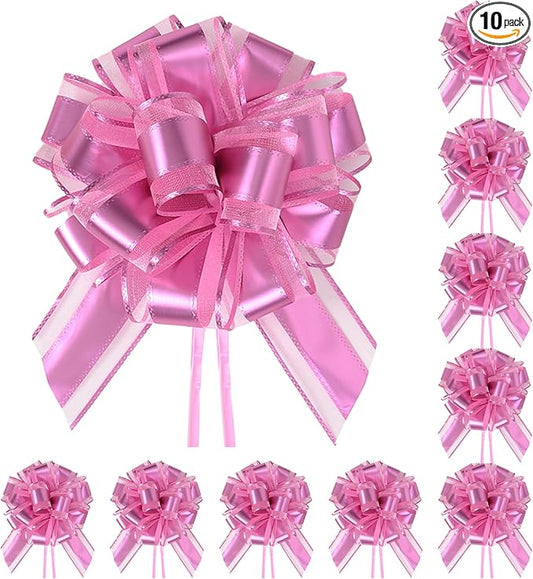 10-Pack Blush Pink Pull Bows for Gift Wrapping - 6 Inch Reusable Ribbon Bows, Large Instant Floral Decor Bows for Wedding, Christmas, Birthday Decor, Gift Basket & Party Decorations
