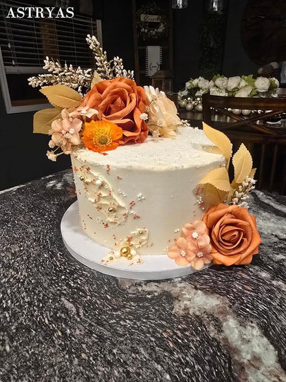 ASTRYAS Orange Artificial Flowers Combo Set, Orange Peonies Dalia Flower for DIY Wedding Bouquet Bridal Baby Shower Decorations Party Table Centerpieces Cake Silk Floral Arrangement Home Decor