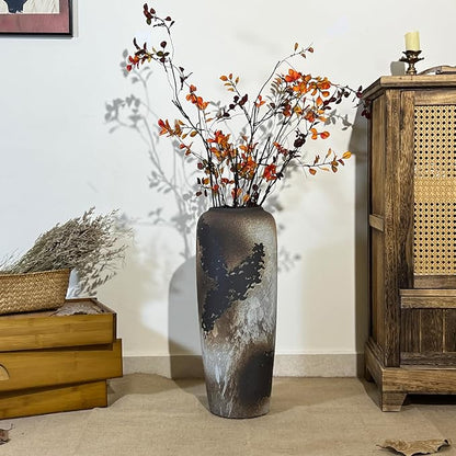 Rustic Ceramic Tall Floor Vase,19.7 Inch Black Large Pottery Farmhouse Decor Floor Vase for Living Room Entryway Table Centerpiece Decor,Vintage Terracotta Vases,Wedding Gift