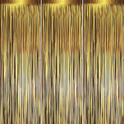 3 Pack 3.3 x 8.2 ft Matte Gold Foil Fringe Backdrop Curtains, Tinsel Streamers Party Decorations, Fringe Backdrop, Door Shimmer for Graduation, New Years Eve, Birthday Party