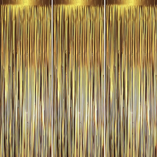 3 Pack 3.3 x 8.2 ft Matte Gold Foil Fringe Backdrop Curtains, Tinsel Streamers Party Decorations, Fringe Backdrop, Door Shimmer for Graduation, New Years Eve, Birthday Party