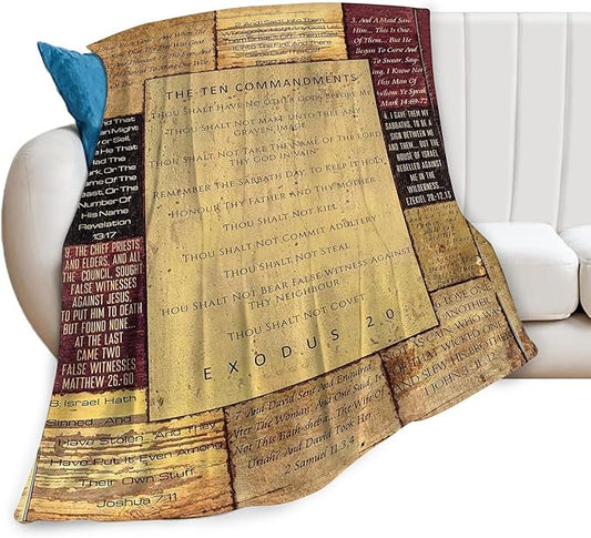 Christian Bible Blanket 10 Commandments Throw Blanket Christian Gifts and Decor Religious Bible Verse Blanket for Women Men Kids Adults Soft Warm Cozy Fleece Blanket for Couch Sofa Bed 50"x40"