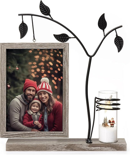 Afuly 5x7 Picture Frame with Bud Vase for Plants Flowers, Family Picture Frames Rustic Double Photo Frame Tabletop Display Decor, Anniversary Wedding Gifts, Dark Brown