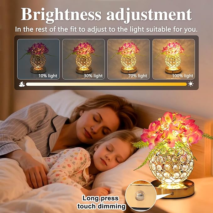 Purple Artificial Hydrangea Flower Lamp, 3 Color Dimmable Touch Control Night Light, Christmas Birthday Gifts for Women, Artificial Hydrangea Flower Table Lamp Decor Bedroom Bar Coffee Shop Wedding