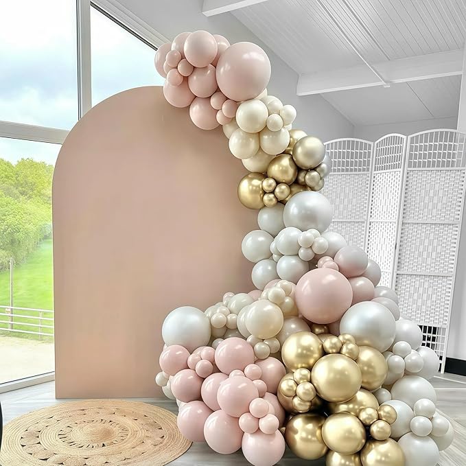 Dusty Pink Balloon Arch Kit, Boho Retro Blush Pink Champagne Gold White Latex Helium Party Balloons Garland for Girls Women Bridal Baby Shower Neutral Wedding Engagement Birthday Party Decorations