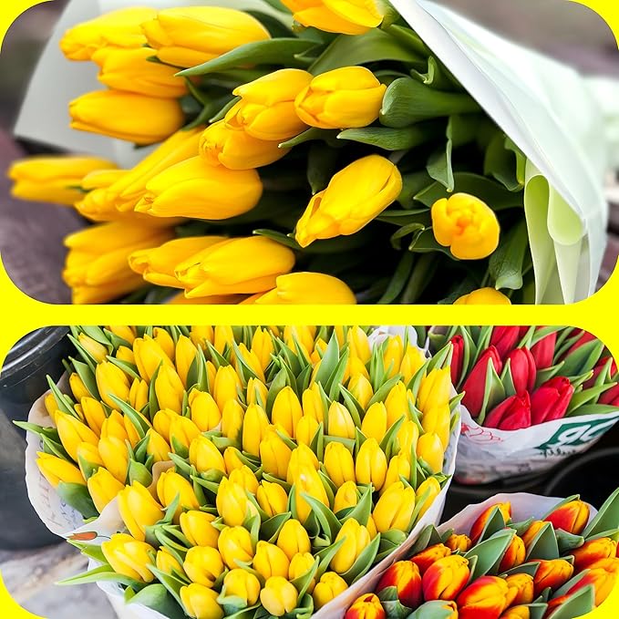 Sggvecsy 15 Pcs Fake Tulips Artificial Flowers Real Touch PU Faux Flowers Tulip Stems for Wedding Spring Bouquet Floral Arrangement Home Party Office Decorations for Mother's Day (Yellow)