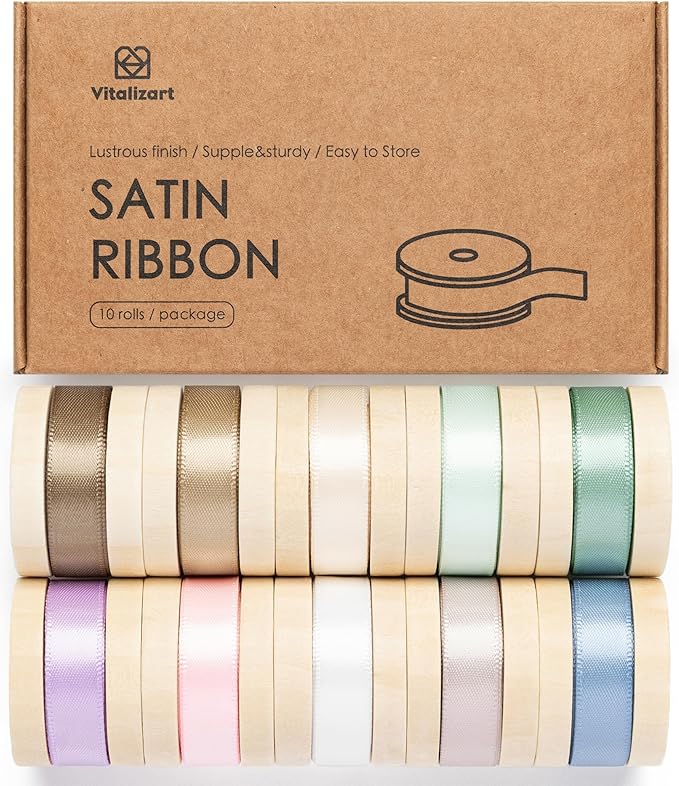 Vitalizart Ribbon for Flower Bouquet 3/8 Inch Satin Ribbon for Gift Wrapping Hair Crafts Assorted Pastel Fabric Silk Like Wedding Balloon 30 Yards