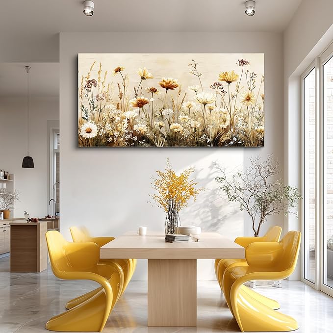 hyidecorart Elegant Flowers Canvas Wall Art - Floral Pictures for Wall Decor Modern Home Decor Oil Paintings Nature Watercolor Prints Artwork for Living Room Bedroom Office Wall Decoration 20" x 40"