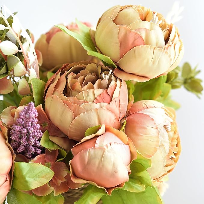 FiveSeasonStuff Vintage Artificial Peonies Silk Peony Flowers and Hydrangeas for Wedding Bridal Home Décor – Beautiful Floral Centerpiece Arrangement Decoration with 2 Bouquets (Tawny Brown)