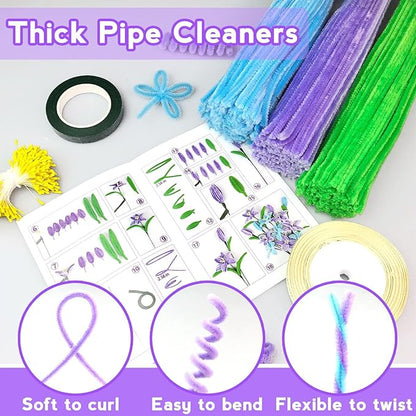 ZEIZHUBN 300 Pieces Pipe Cleaners, Pipe Cleaners Flower Bouquet Kit, Flower Making Kit with Floral Wires Tape, Art and Craft Supplies Projects DIY Decoration Holiday Party Birthday Gifts