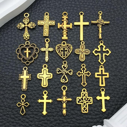 WOCRAFT 60pcs Antique Gold Cross Bracelet Charms for Jewelry Making Sets DIY Necklace Bracelet Keychain Crafting Charms Kit Craft Supplies (SN906)