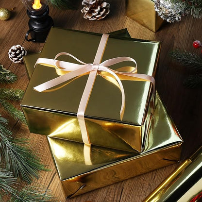 LaRibbons Golden Metallic Wrapping Paper, 17 Inch X 33 Feet Premium Foil Gift Wrap for Christmas, Holiday, Wedding, Birthday & Celebration Gifts