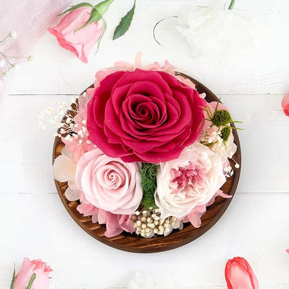 Pink Rose Birthday Gifts for Women Forever Flowers for Delivery Real Rose in Glass Dome with LED Strip, Preserved Flowers Rose Gifts for Wife Girlfriend Mom on Wedding Anniversary