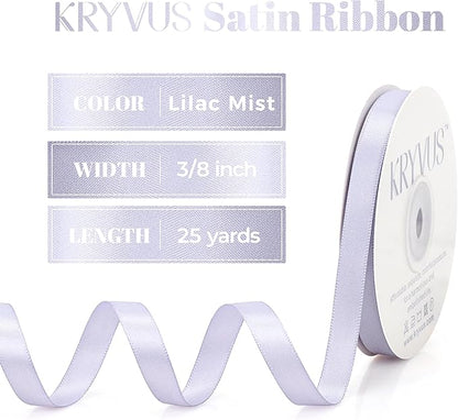 Lilac Mist Satin Ribbon, Double Faced 3/8 Inch X 25 Yards Lilac Mist Ribbon, Premium Satin Ribbon for Gift Wrapping, Crafts, Hair Bow Making, Sewing, Flower Bouquet, Wedding Party Decor