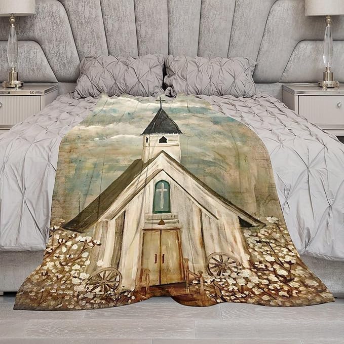 Christian Church Blanket Religious Gifts for Women Men Christian Throw Blanket for Kids Adults Soft Warm Cozy Fleece Blanket for Couch Sofa Bed 50"x60"