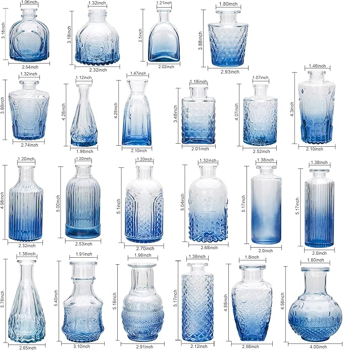 Brajttt Bud Vase Set of 25, Dark Blue Vases, Glass Bud Vases in Bulk, Small Vases for Mini Flower Vase Set, Cute Vintage Glass Set for Flower,Wedding,Home,Centerpiece Table Decorations