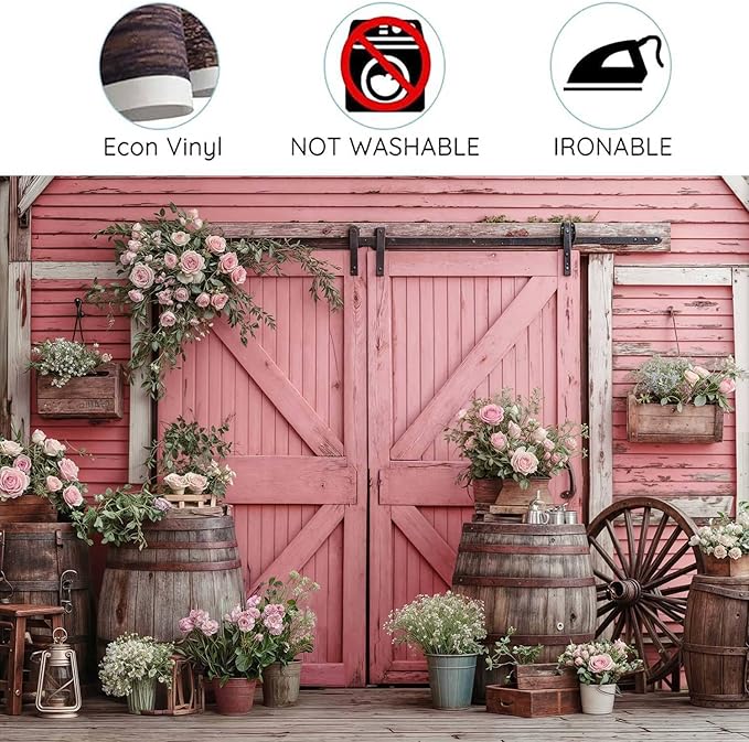 12x10ft Country Wedding Pink Photography Backdrop Rustic Wooden Door Photography Backdrop Farmhouse Flower Western Girl Birthday Baby Shower Wedding Bridal Party Banner Photo Booth Props Background