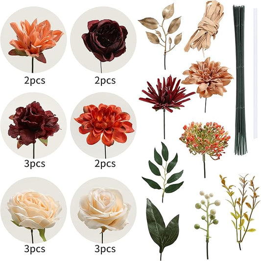 Artificial Flowers Combo, Fake Flowers for DIY Tables Centerpieces Baby Shower Bridal Shower Wedding Bouquet Arrangements Party Candle Holder Cake Decor Flower Home Decorations