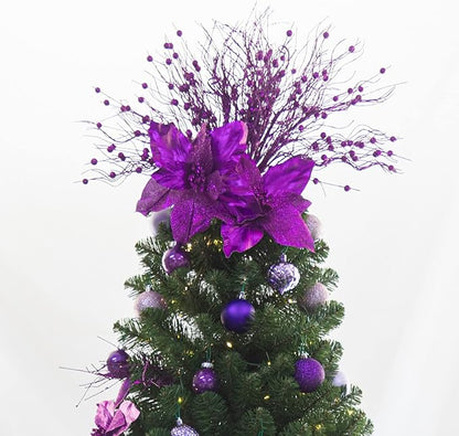 KI Store Purple Glitter Picks Sprays Set of 20 for Christmas Tree Mardi Gras Wreath Garland Floral Arrangement Decoration