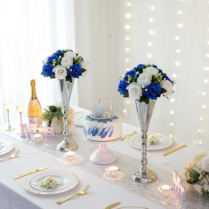 Sziqiqi Blue Artificial Flowers for Decoration Fake Kissing Flower Balls for Wedding Centerpieces Tables Flower Centerpiece Arrangement for Party Festival