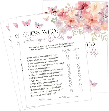 Baby in Bloom Baby Shower Games, Floral Guess Who Mommy or Daddy Game for 30 Guests with Game Cards, Gender Reveal, Baby Shower Supplies & Decorations (DV19)
