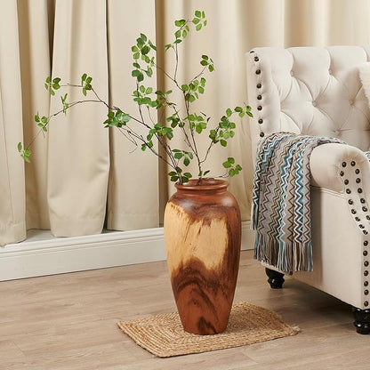 Natural Wood Vase 7.1" x 7.1" x 19.7" H Wooden Brown Handmade Acacia Vase Rustic Decorative Flower Holder Vintage Artworks Planter for Living Room Floor Home Christmas Décor