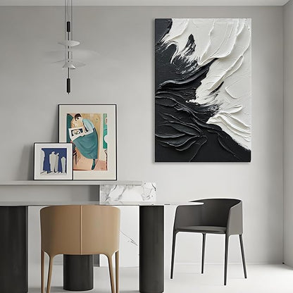 Epicler art Hand painted black and white abstract wall decoration oil Thick texture Minimalist art 36x24 inches