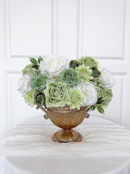 Rose Artificial Flowers White Fake Flower Bulk for DIY Wedding Bouquet Bridal Baby Shower Decorations Party Table Centerpieces Cake Decorating Silk Floral Arrangement Home Decor Indoor Green