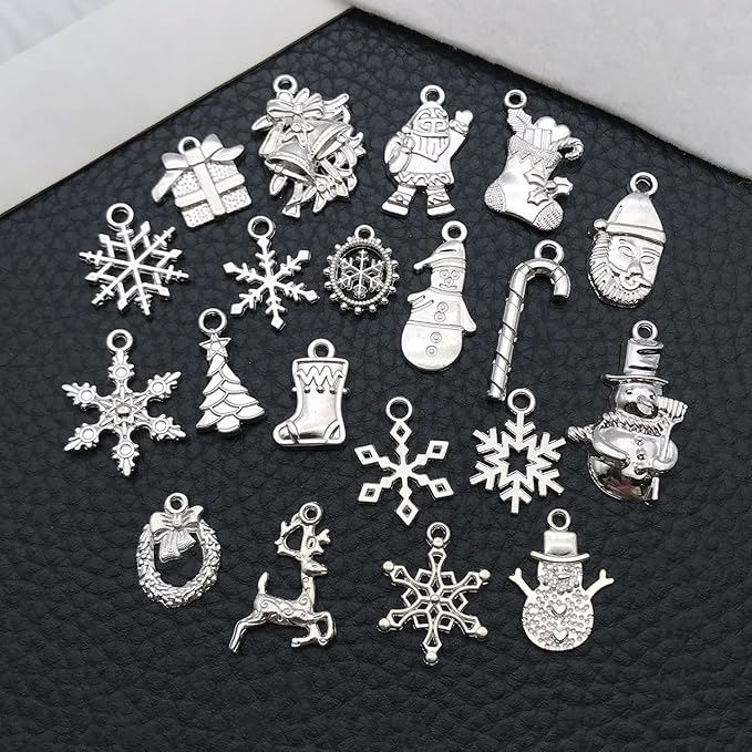 WOCRAFT 60pcs Bright Silver Christmas Bracelet Charms for Jewelry Making Sets DIY Necklace Bracelet Keychain Crafting Charms Kit Craft Supplies (SN829)