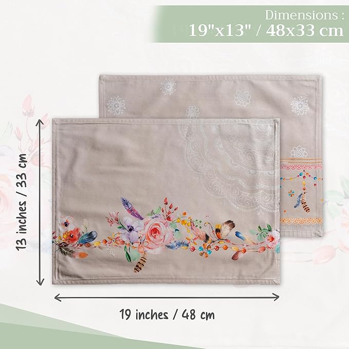 Maison d' Hermine Placemats Set of 4 100% Cotton Washable Cloth Place Mats, Reusable Table Mats for Kitchen Dining Decoration, Party, Wedding, Restaurant Spring/Summer (Ibiza - Beige, 13" x 19")