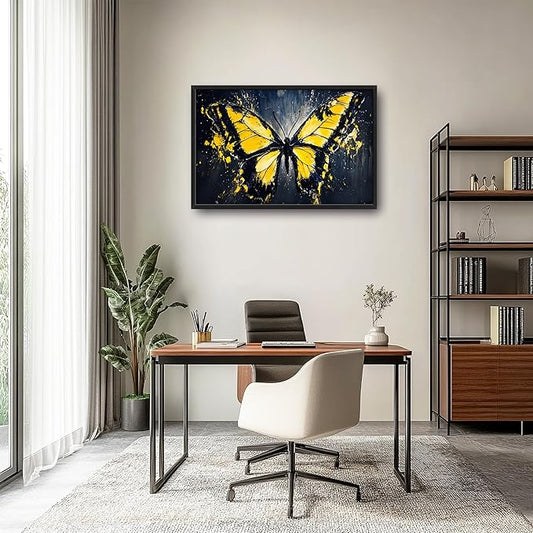 Butterfly Large Wall Art Framed Wall Decor for Living Room Black Butterfly Pictures Oversized Canvas Print Painting Modern Extra Large Framed Artwork for Bedroom Office Home Decor 36"x24"