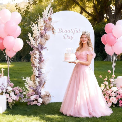 6.6FT White Arch Backdrop Cover - Polyester Fitted Wedding Arch Stand Covers Round Top Chiara Arch Backdrop Cover for Birthday Party Banquet Photo Background Decoration