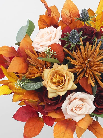 Rinlong 16" Wide Fall Wedding Bouquets for Bride Burnt Orange Bridal Bouquet for Wedding Artificial Terracotta Bouquets Boho Flowers