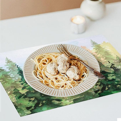 Green Forest Placemats Set of 6,Watercolor Tree Spring and Summer Kitchen Living Room Table Decor Dinner Mat 12x18 Inch 6 PCS, Style-8