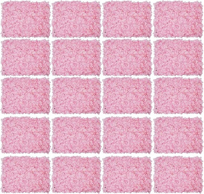20PCS Artificial Floral Wall Backdrop, 3D Pink Flower Wall Panel, Realistic Silk Flower Backplanes, Roll Up Fake Flower Background for Valentines Wedding Party Photo Arrangement Outdoor Decor