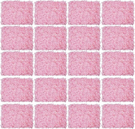 20PCS Artificial Floral Wall Backdrop, 3D Pink Flower Wall Panel, Realistic Silk Flower Backplanes, Roll Up Fake Flower Background for Valentines Wedding Party Photo Arrangement Outdoor Decor