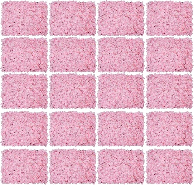 16"x 24" Artificial Flower Wall Panels,Flower Wall Mat Silk Flower Panels for Outdoor Garden Backyard Fence Fence Privacy Screen and Indoor Wall Decor(20Pcs Light Pink)