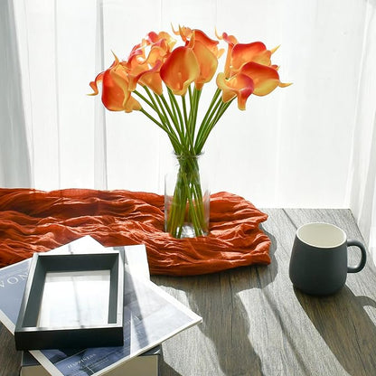 Mandy's PU Sunset Calla Lily Artificial Flowers 20 Stems 13.5in Faux Realistic Centerpiece for Thanksgiving and Christmas Decorations DIY Bridal Bouquet Home Décor