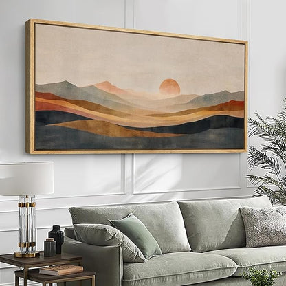 SIGNFORD Extra Large Framed Canvas Print Wall Art Serene Mountain Landscape with Warm Illustrations Modern Art Calm Warm for Living Room, Bedroom, Office - 60"x30"