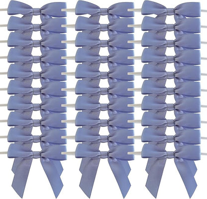 50pcs 2-1/2" Smog Blue Satin Ribbon Bows with Twist Ties Smog Satin Ribbon Bows for Candy Party Decoration Gift Packing Wrapping Accessories(2.5”,Airy Blue)