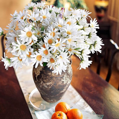 5 Bunches 16 inch - Realistic White Artificial Silk Daisy, Faux Wildflowers Bouquets with Stems for DIY Flower Arrangement Home Garden Wedding Decoration