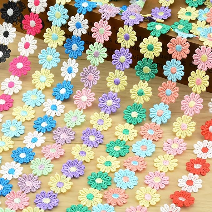 15 Yards Daisy Flower Lace Trim Embroidered Floral Lace Sewing Trim Ribbons for Embellishment Craft Dress Hair Accessories Decorations(Yellow/Green)
