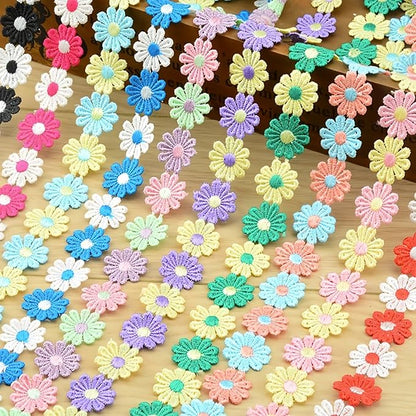 15 Yards Daisy Flower Lace Trim Embroidered Floral Lace Sewing Trim Ribbons for Embellishment Craft Dress Hair Accessories Decorations(Yellow/Green)