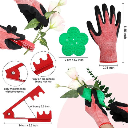 WILLBOND 121 Pcs Floral Arrangement Tool Kit Rose Thorn Remover Pruner Trimmer Gloves 22/26 Gauge Paddle Tie Stem Pearl Corsage Pin Pruning Shears, Florist Garden Tool Gift Kit for Women(Bright Color)