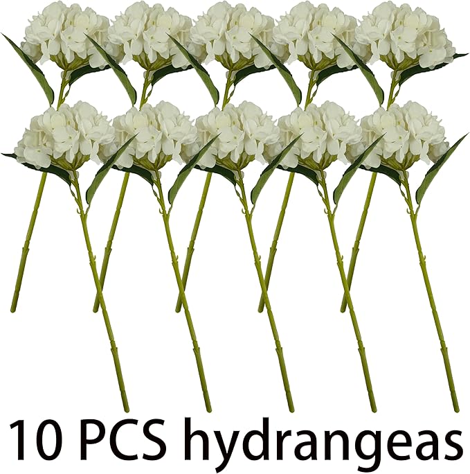 Ivory Hydrangea Artificial Flowers,10 Pcs Faux Ivory Hydrangea Flowers,Artificial Hydrangeas Flowers with Stems,Fake Hydrangeas,Silk Hydrangeas Flowers with Stems for Home Decor