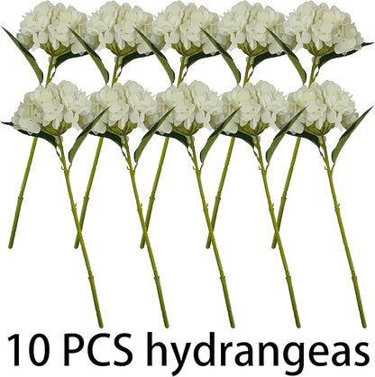 Ivory Hydrangea Artificial Flowers,10 Pcs Faux Ivory Hydrangea Flowers,Artificial Hydrangeas Flowers with Stems,Fake Hydrangeas,Silk Hydrangeas Flowers with Stems for Home Decor