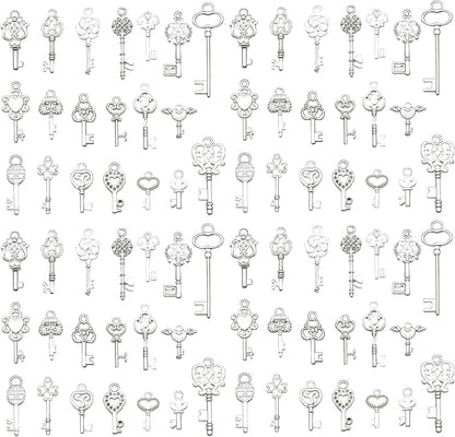 WOCRAFT 60pcs Bright Silver Small Key Charms Bracelet Charms for Jewelry Making Sets DIY Necklace Bracelet Keychain Crafting Charms Kit Craft Supplies (SN926)