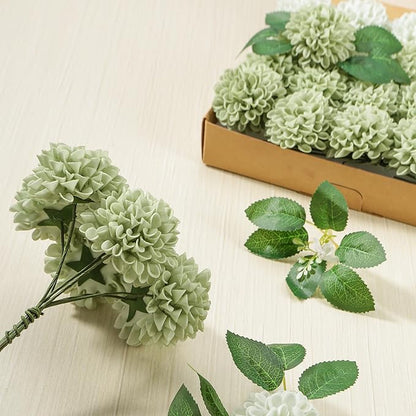 Artificial Flowers, 50pcs Sage Green Artificial Rose for DIY Wedding Bouquets Centerpieces Arrangements, Sage Green Rose and Dahlia Flowers with Stem for Bridal Shower Party Home Decorations
